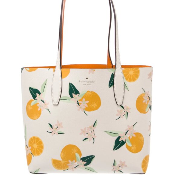 SOLD-Kate Spade Orange Blossom Citrus Print Tote Bag Orange Interior NWT - Picture 5 of 16